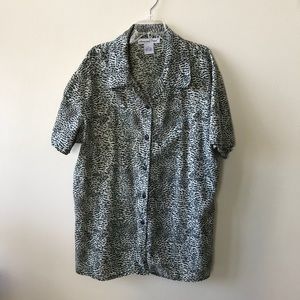 Silk green print button down blouse